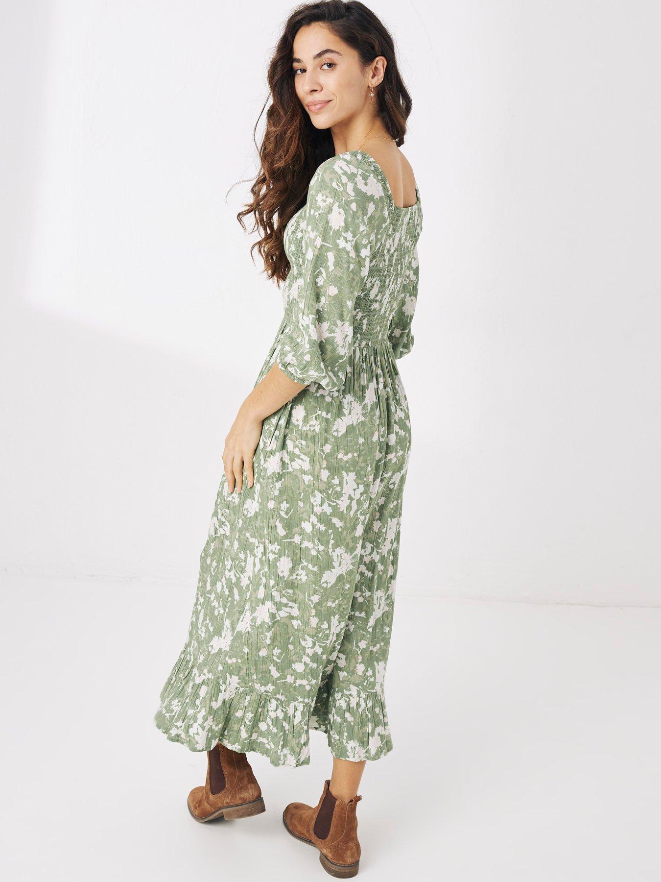 fat face green floral dress