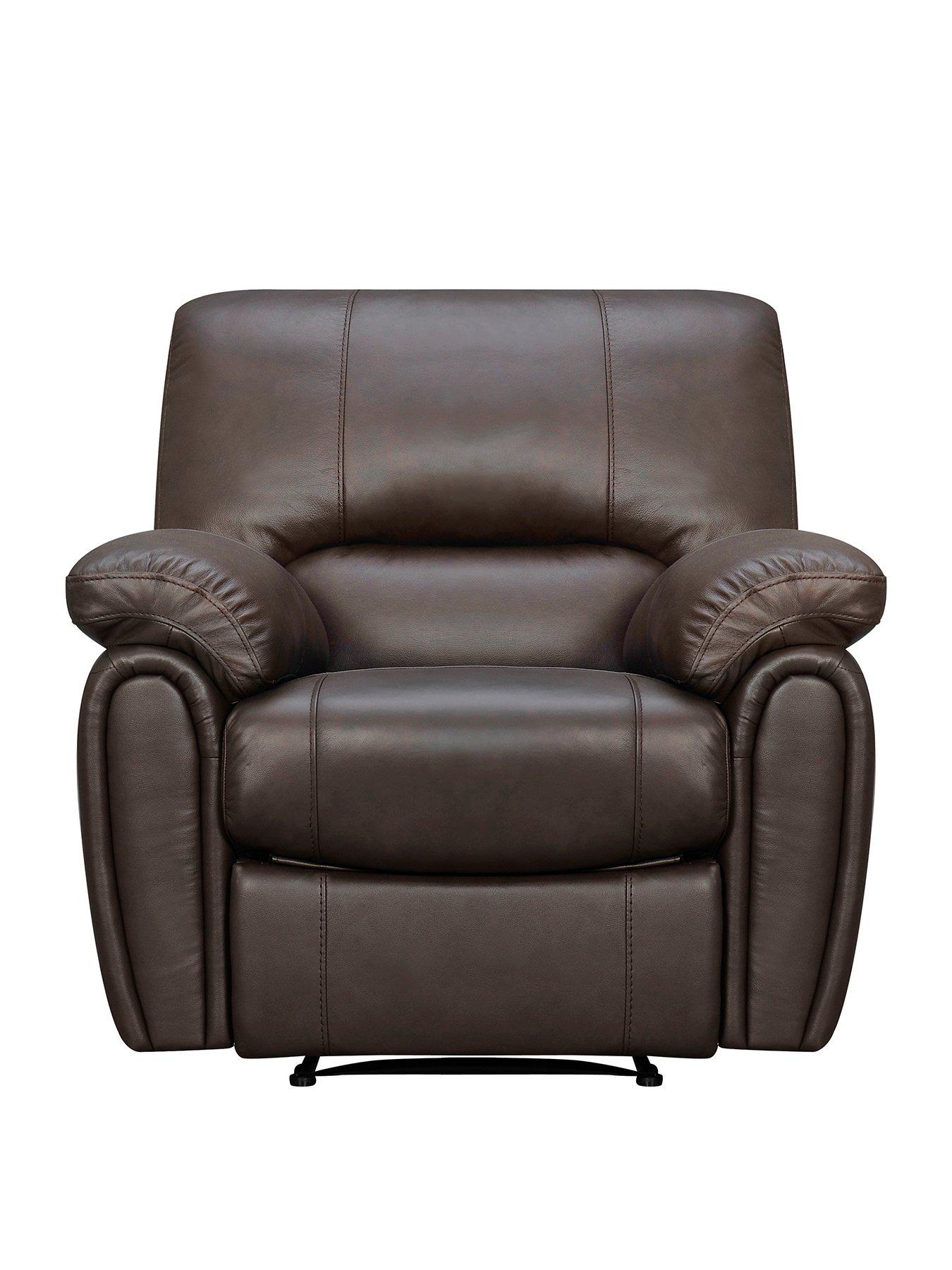 Product photograph of Leighton Real Leather Faux Leather High Back Recliner Armchair - Brown - Fsc Reg Certified from very.co.uk