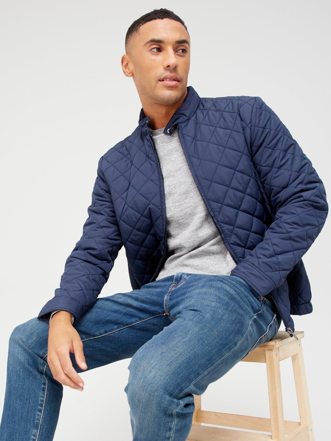 Very Man Diamond Quilted Harrington Jacket - Navy | very.co.uk