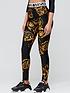  image of versace-jeans-couture-baroque-print-logo-band-leggings-black