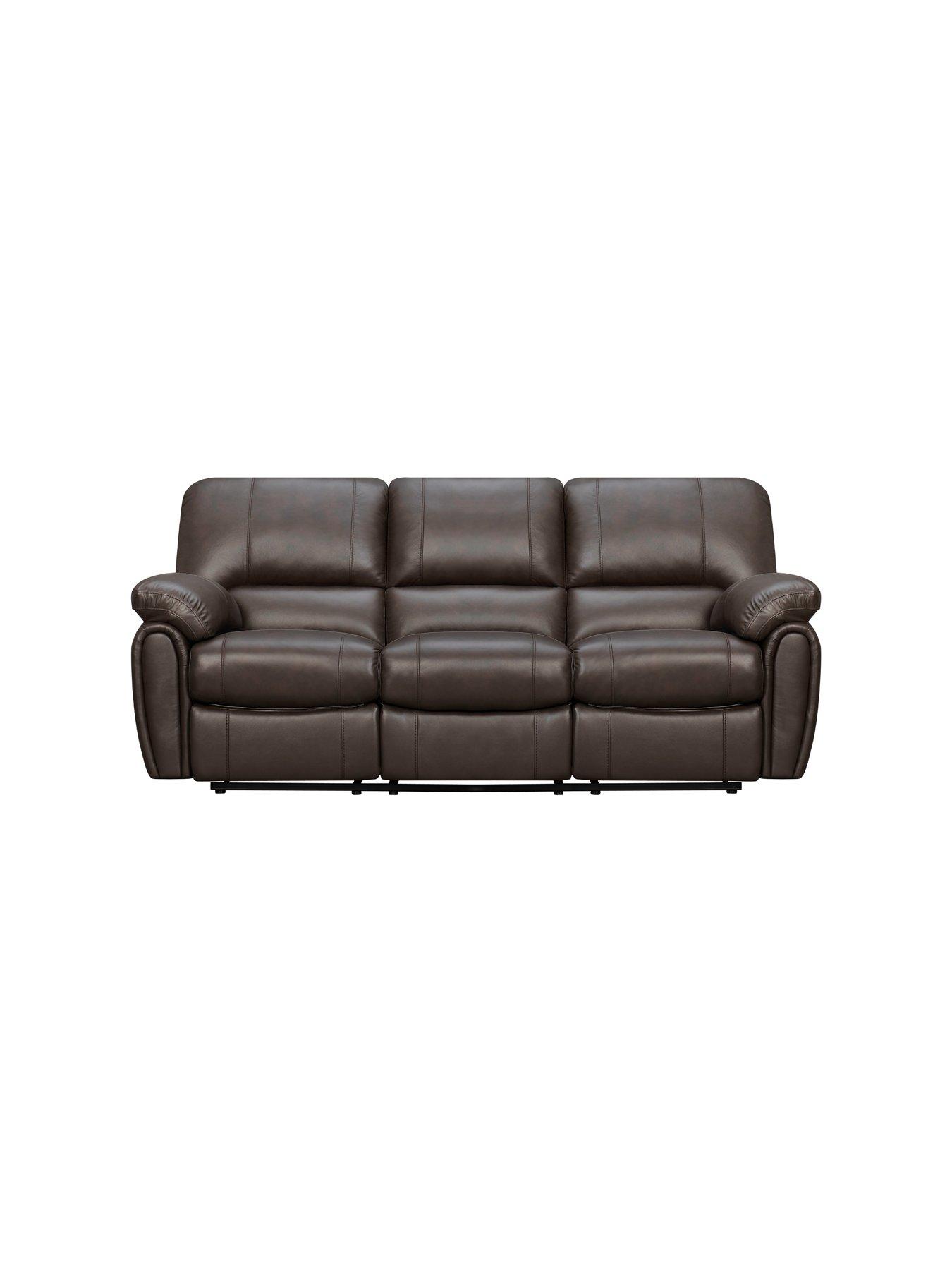 undefined Leighton Leather/Faux Leather 3 Seater High Back Recliner Sofa - Brown - FSC® Certified