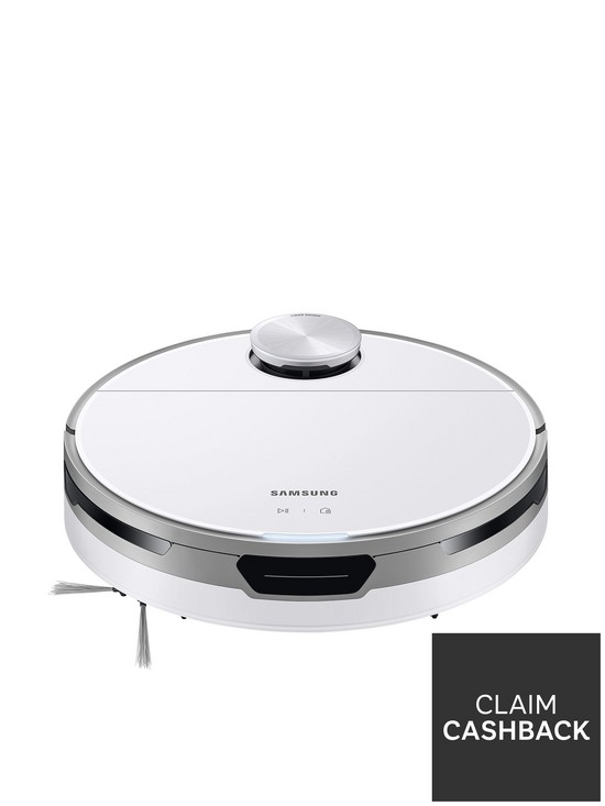 front image of samsung-jet-bottrade-vr30t80313weu-robot-vacuum-cleaner-max-60w-suction-power-with-lidar-sensor-white
