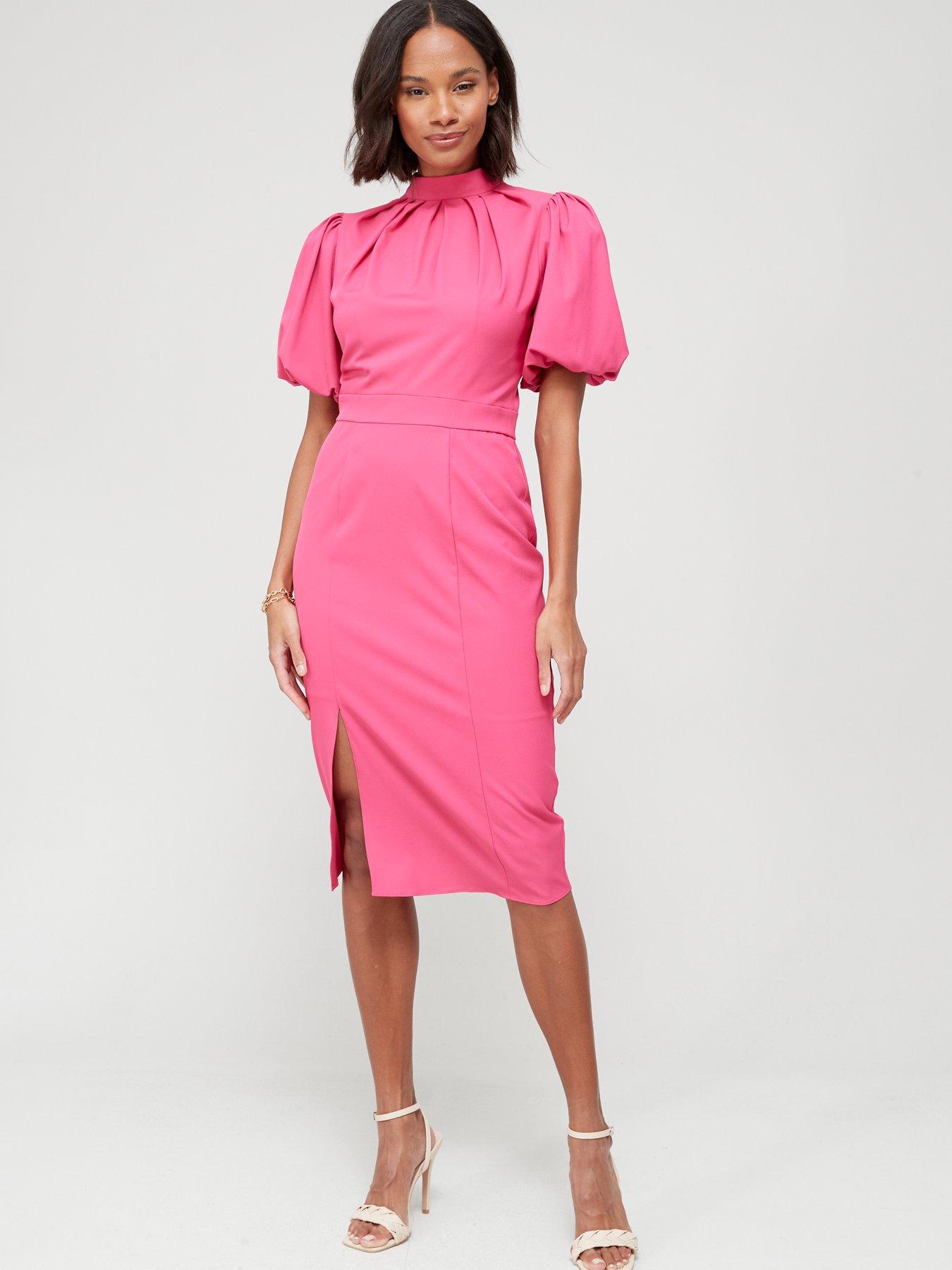 bodycon midi dress with puff sleeves