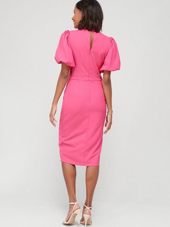 stillFront image of v-by-very-puff-sleeve-bodycon-midi-dress