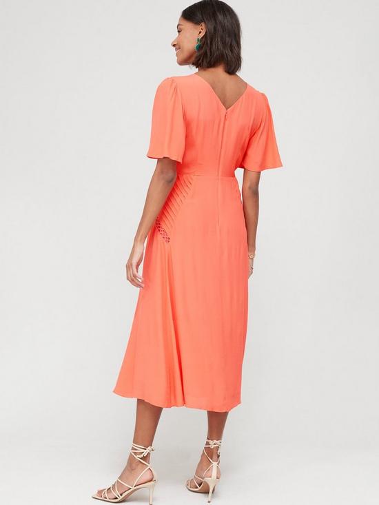 stillFront image of v-by-very-lace-trim-pleated-midi-dress