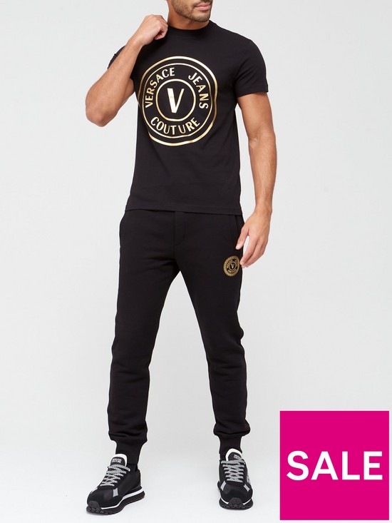 stillFront image of versace-jeans-couture-emblem-foil-logo-t-shirt-black