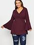 yours-yours-limited-collection-wrap-jersey-rib-flare-sleeve-top-plumfront