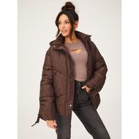 Michelle Keegan Ruched Sleeve Short Padded Coat - Brown | very.co.uk