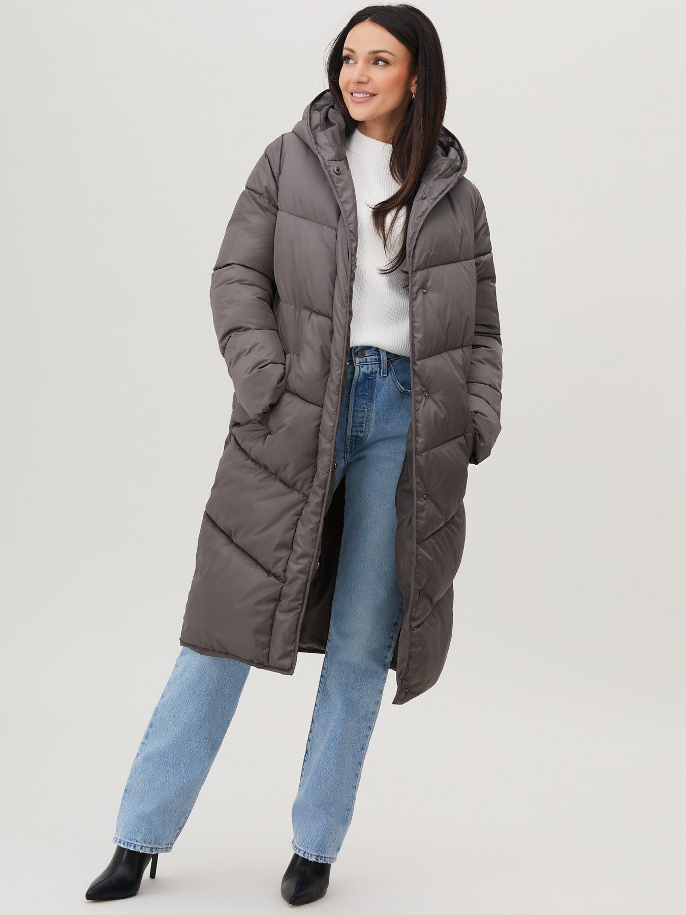 Michelle Keegan Longline Padded Duvet Coat - Grey | very.co.uk