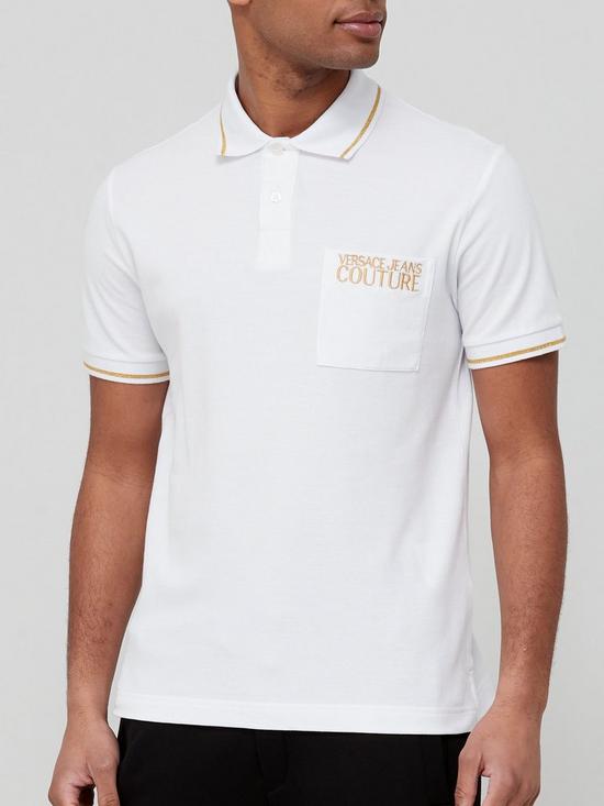 front image of versace-jeans-couture-pocket-logo-polo-shirt-white