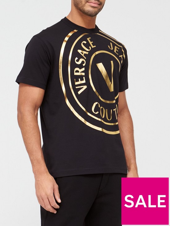 front image of versace-jeans-couture-emblem-foil-logo-t-shirt--nbspblack