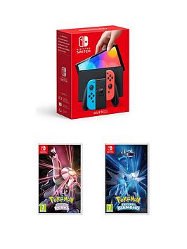 Nintendo Switch Oled Oled Neon Console With Pokemon: Shining Pearl And Pokemon Brilliant Diamond