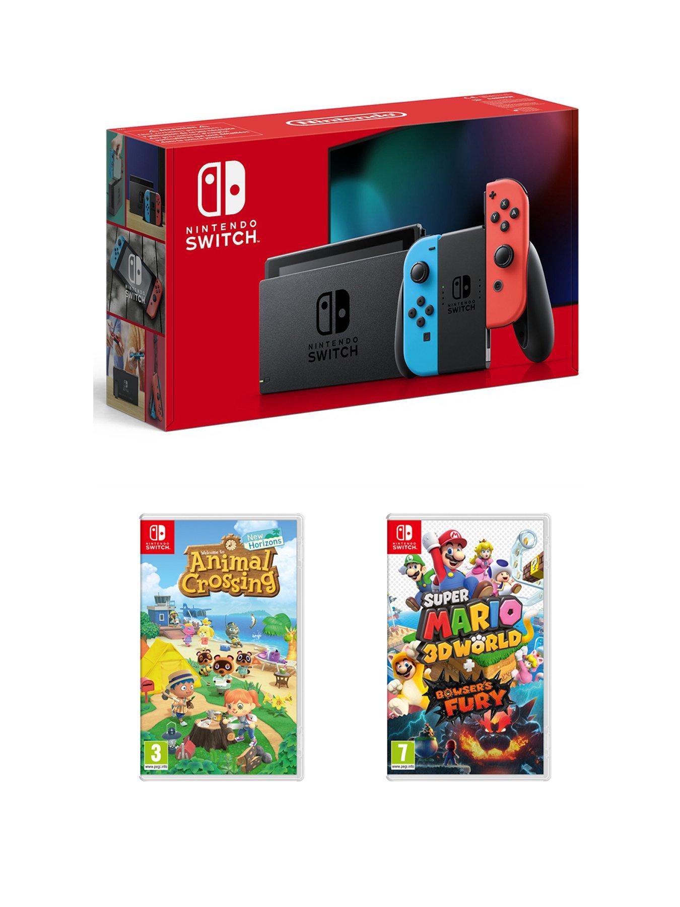 Nintendo Switch Neon Console with Super Mario 3D World + Bowser's Fury & Animal  Crossing