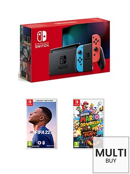 nintendo-switch-neon-console-with-super-mario-3d-world-bowsers-fury-plusnbspfifa-22