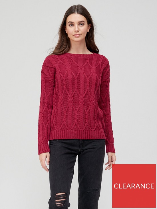front image of v-by-very-cable-crew-neck-jumper-raspberry