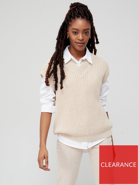 front image of v-by-very-easy-rib-v-neck-tabard-jumper-oatmeal