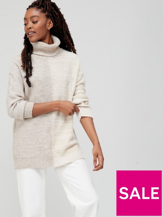 front image of v-by-very-tonal-slubby-colour-blocknbspturtle-neck-jumper-oatmeal