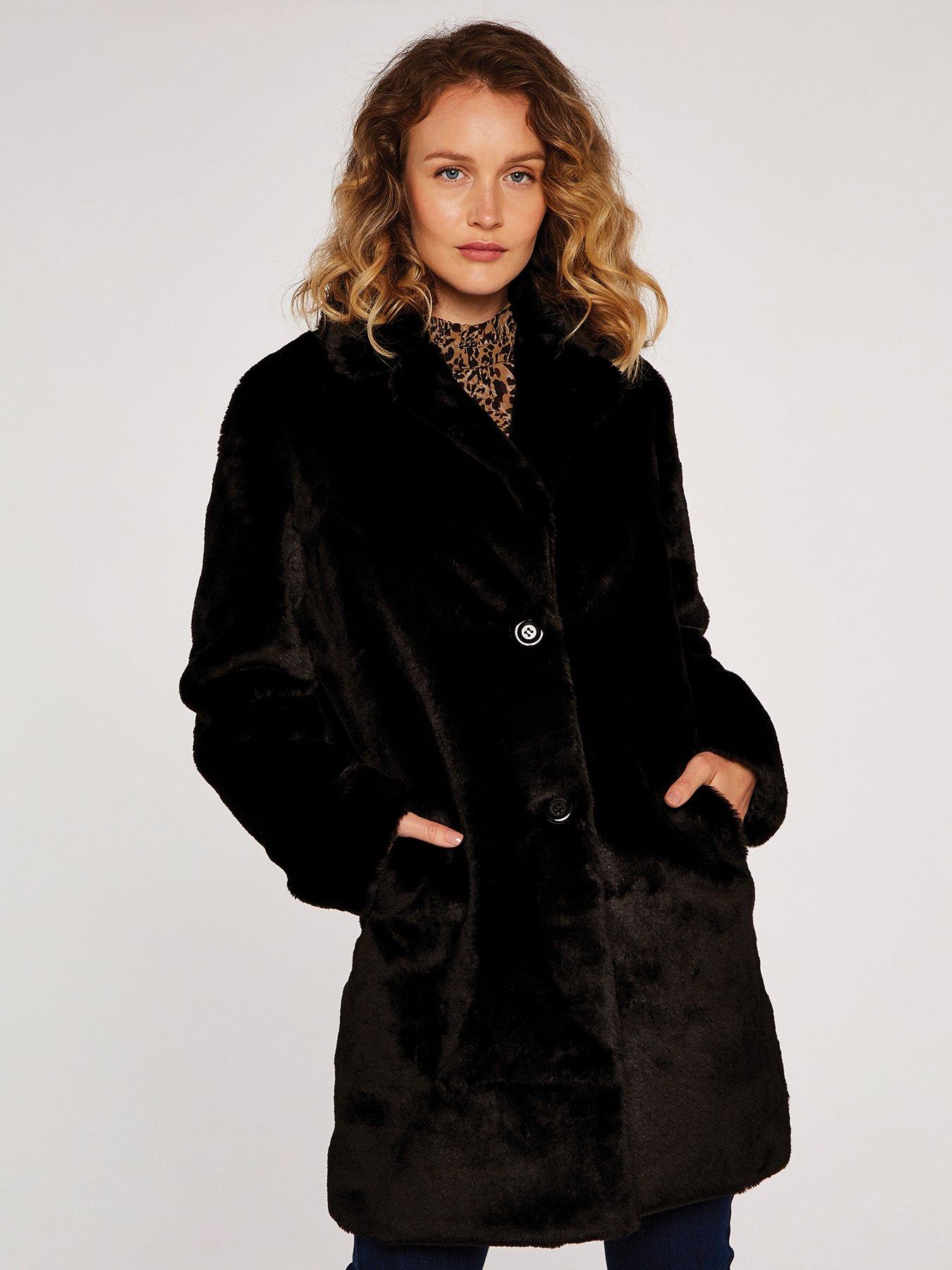 Apricot Soft Touch Faux Fur Coat Black very.co.uk