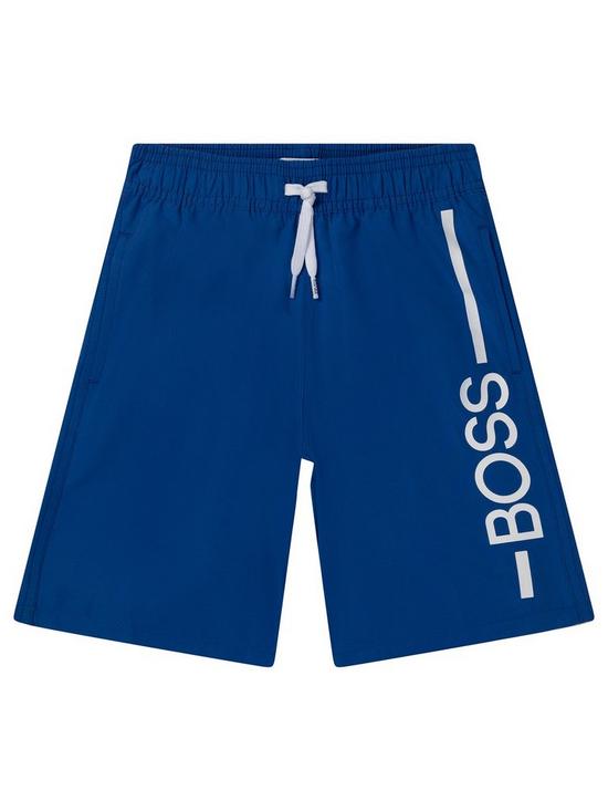front image of boss-boys-logo-swim-shorts-electric-blue