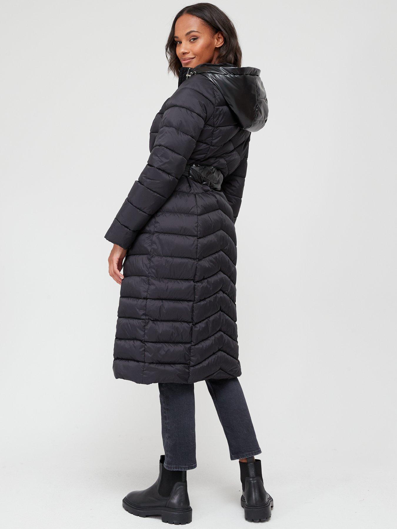 V by Very Padded Coat With Faux Fur Lined Hood Black very