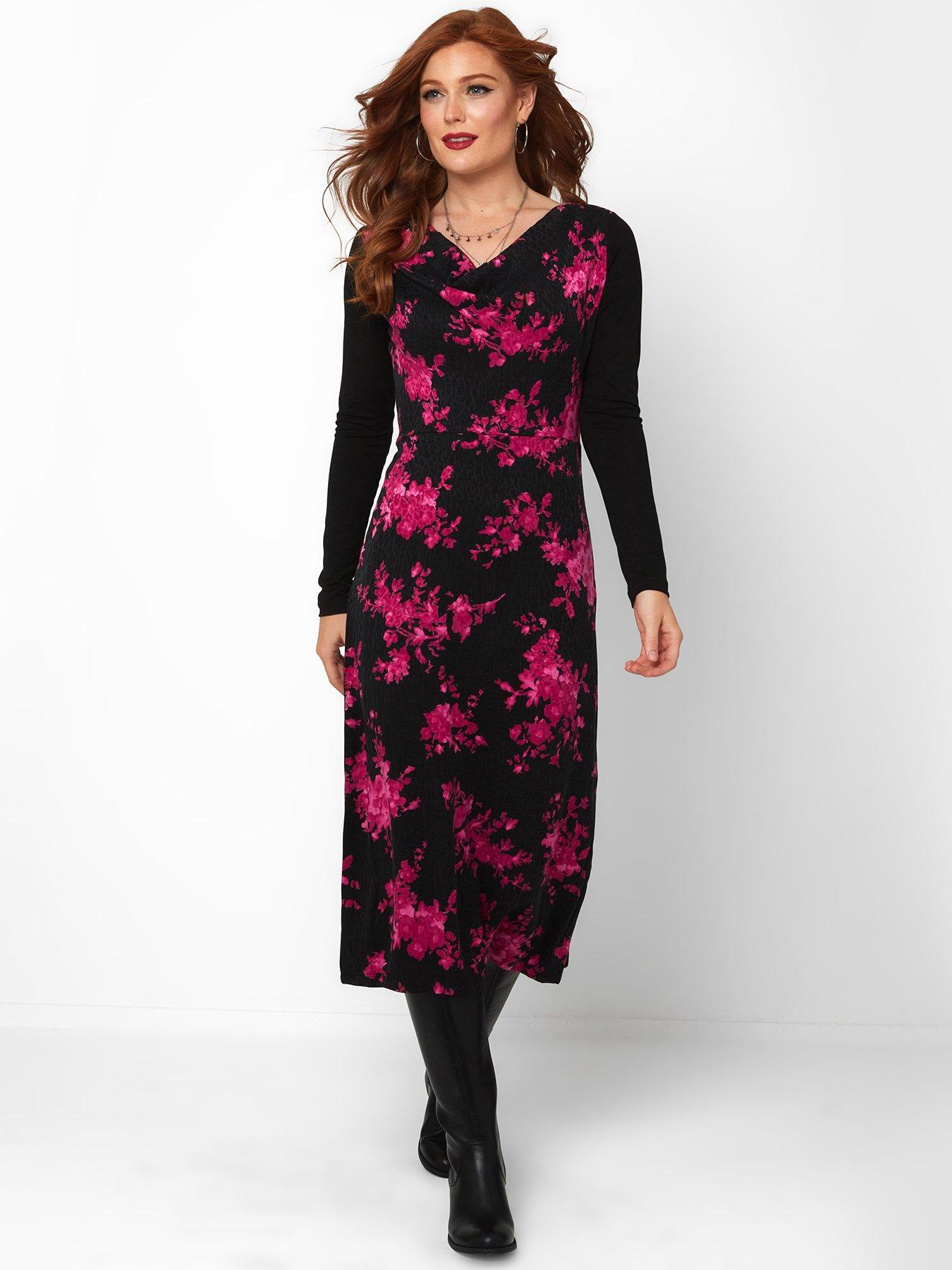 undefined Floral Drape Dress - Black