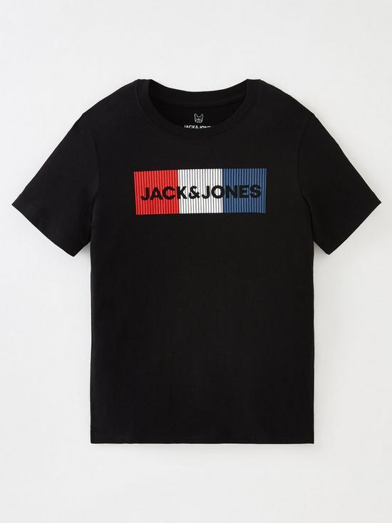 back image of jack-jones-junior-boys-3-pack-corporate-play-logo-t-shirts-whiteblackred