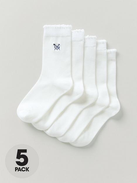 crew-clothing-girls-5-pack-embroidered-scallop-edge-socks-white