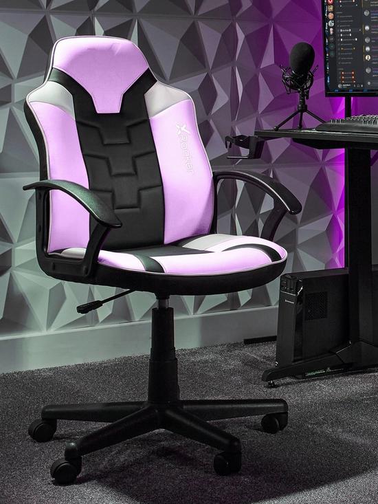 front image of x-rocker-saturn-whitepinkgrey-mid-back-esport-gaming-chair