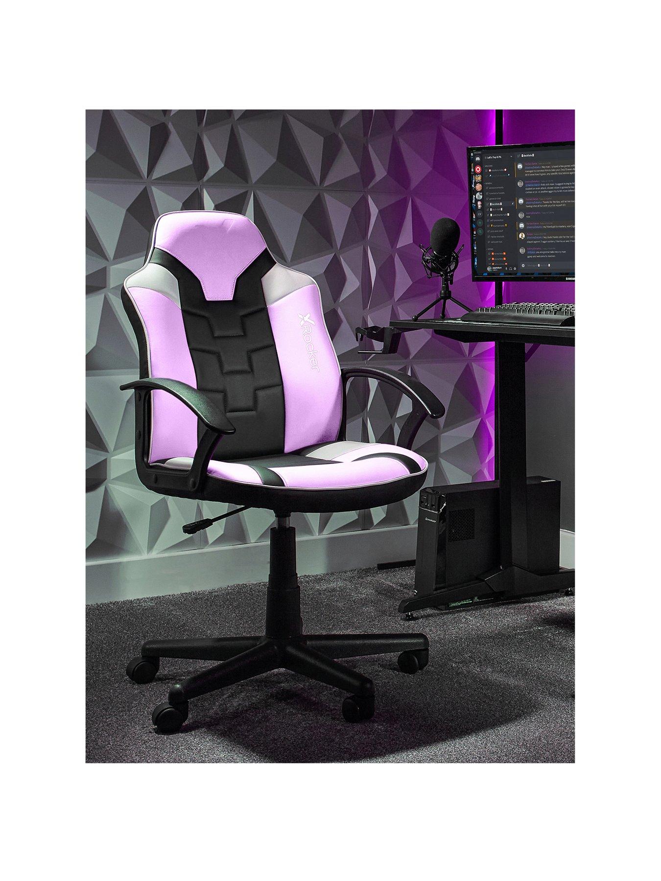 Product photograph of X Rocker Saturn White Pink Grey Mid-back Esport Gaming Chair from very.co.uk