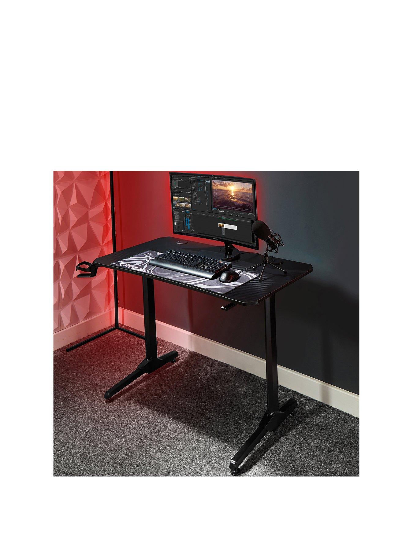 Product photograph of X Rocker Panther Grey Esports Gaming Desk from very.co.uk