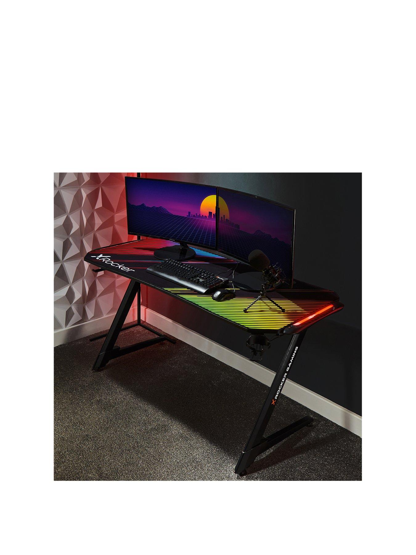 Product photograph of X Rocker Jaguar Grey Esports Gaming Desk With Led Edge Lighting from very.co.uk