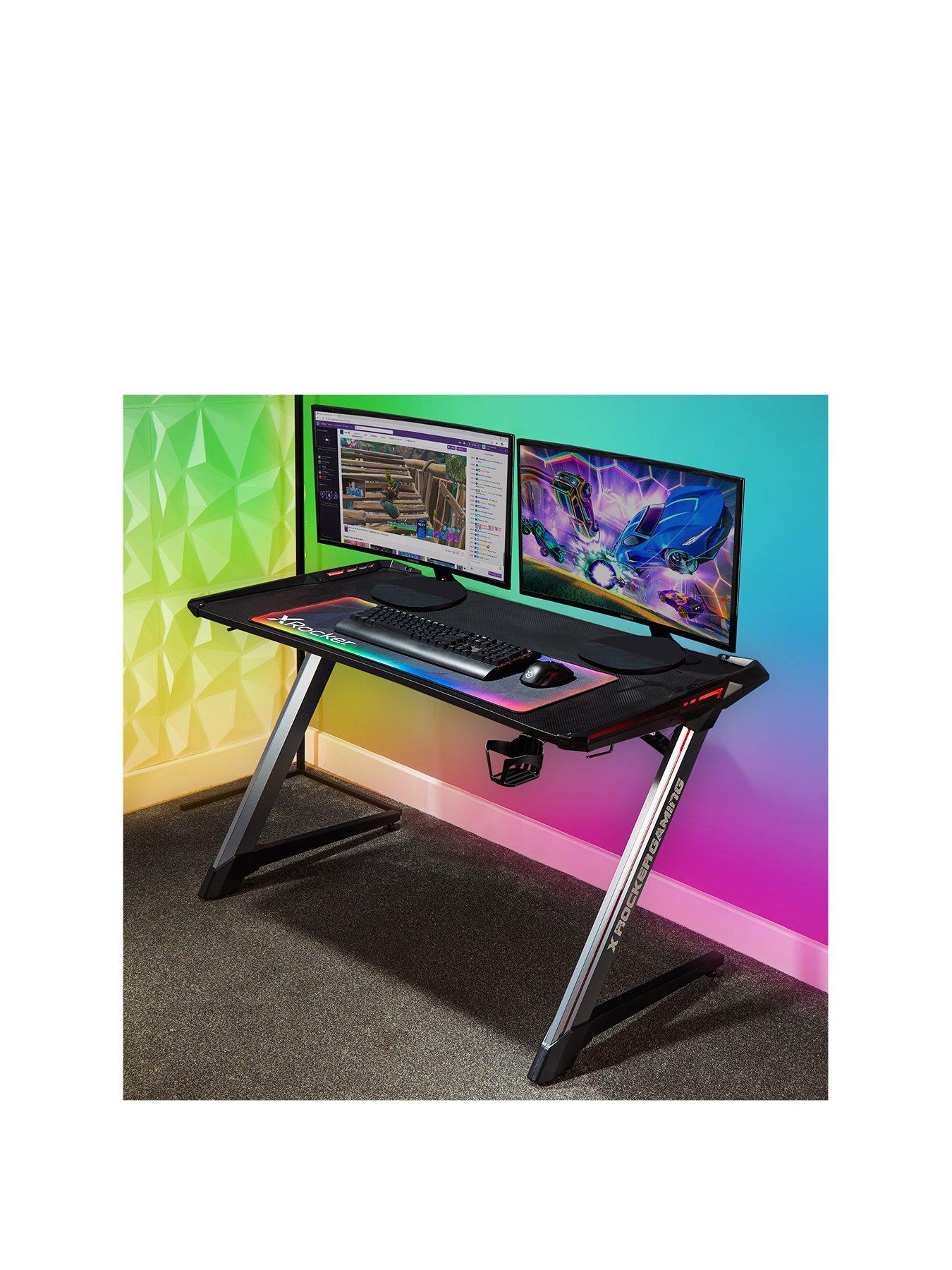 Product photograph of X Rocker Lynx Aluminium Ultimate Gaming Desk With Vibrant Rgb Led Side Lighting from very.co.uk