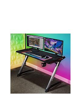 X Rocker Lynx Aluminium Ultimate Gaming Desk With Vibrant Rgb Led Side Lighting