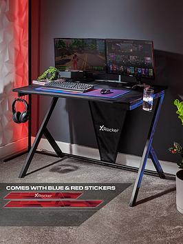 Product photograph of X Rocker Ocelot Gaming Desk With Red Blue Stickers from very.co.uk