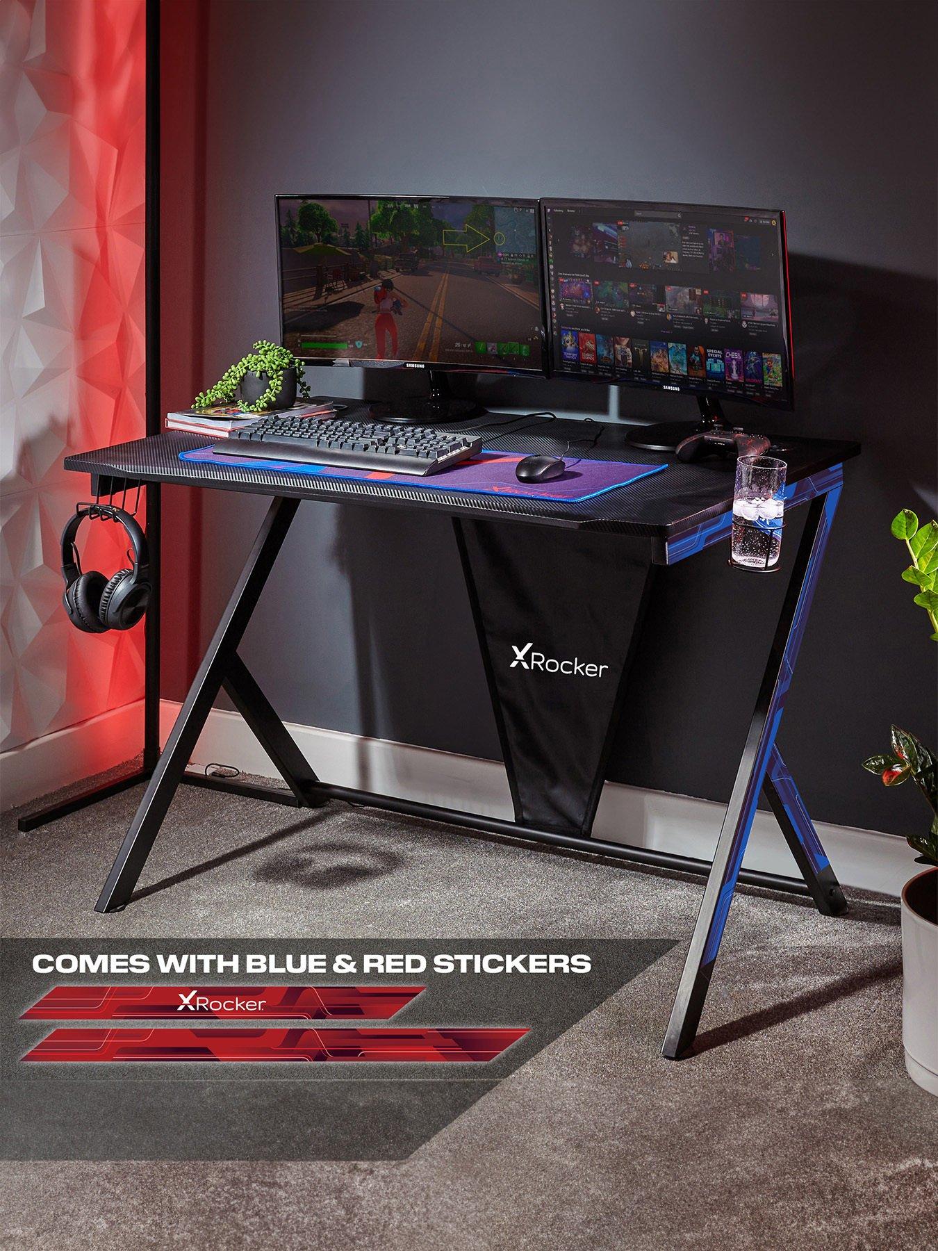 X Rocker Ocelot Gaming Desk with Red/Blue Stickers with Mousepad