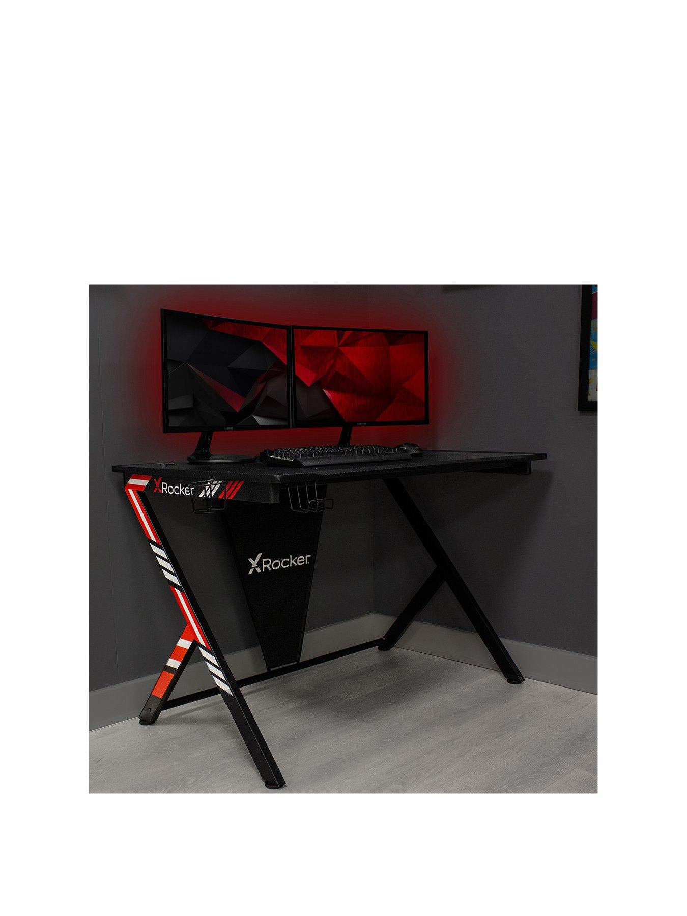 Product photograph of X Rocker Black Blue Red Ocelot Gaming Desk from very.co.uk