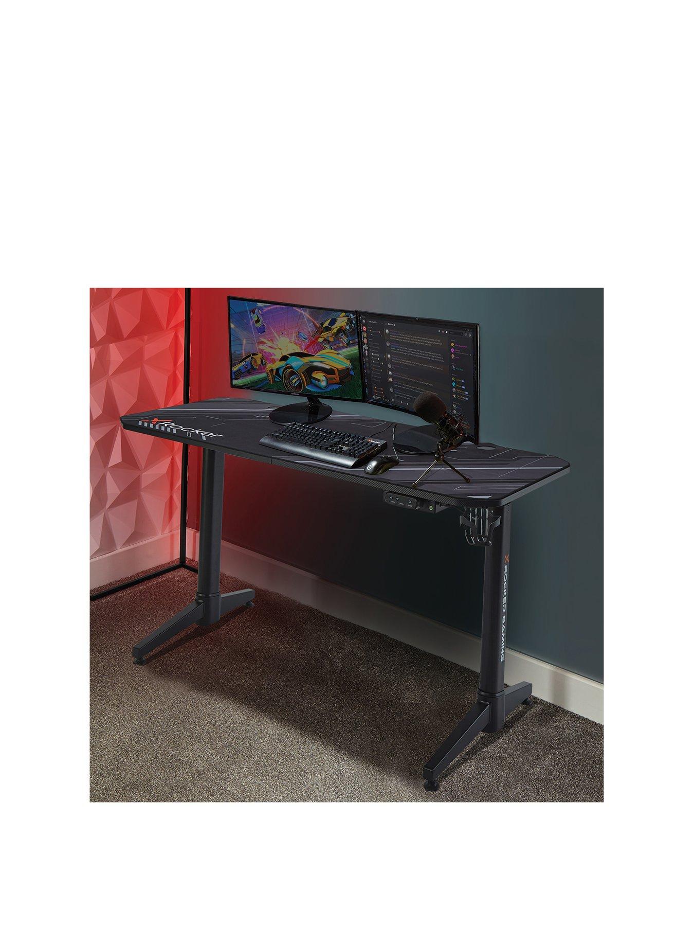 Product photograph of X Rocker Black New Stratos Dual Motor Height Adjustable Gaming Desk from very.co.uk