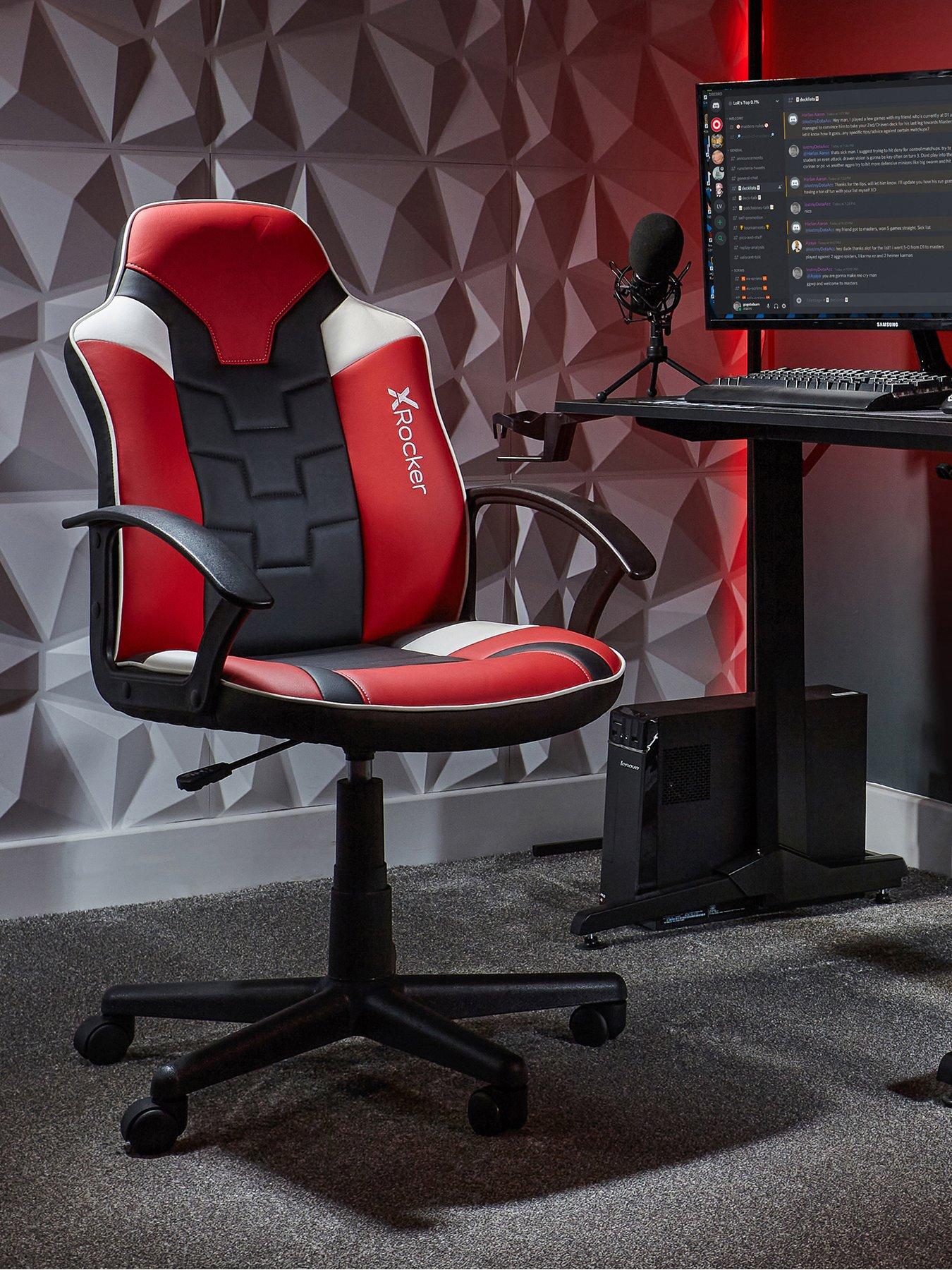 X Rocker Saturn Black Red Grey Mid Back Esport Gaming Chair Very