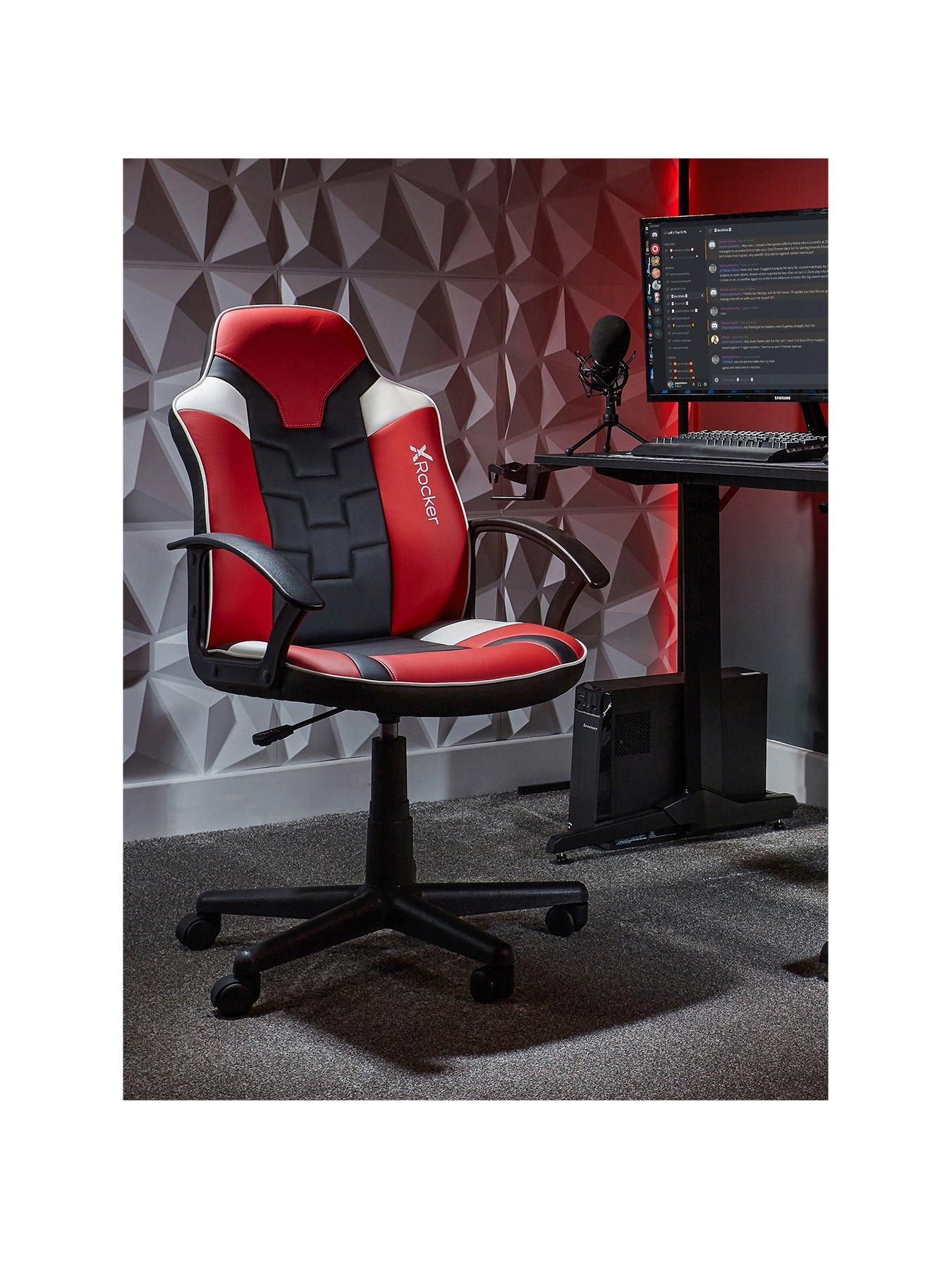 Product photograph of X Rocker Saturn Black Red Grey Mid-back Esport Gaming Chair from very.co.uk
