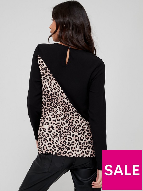 stillFront image of v-by-very-colour-block-printed-blouse-blackanimal