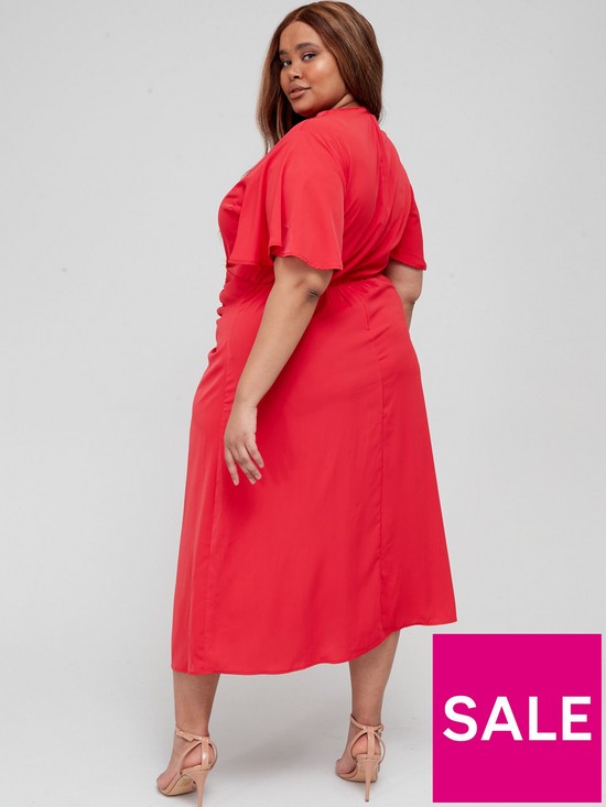 stillFront image of ax-paris-curve-ruched-midi-dress-red