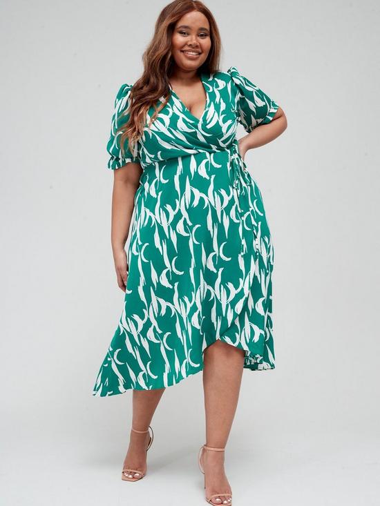 front image of ax-paris-curve-abstract-printed-midi-dress-green