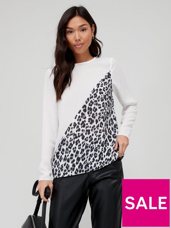 front image of v-by-very-colour-block-printed-blouse-greyanimal