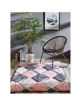 Product photograph of Origins 3d Geo Shaggy Blush Rug from very.co.uk