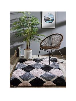 Product photograph of Origins 3d Geo Shaggy Grey Rug from very.co.uk