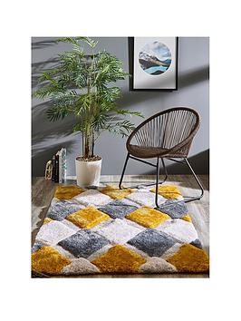 Product photograph of Origins 3d Geo Shaggy Ochre Rug from very.co.uk