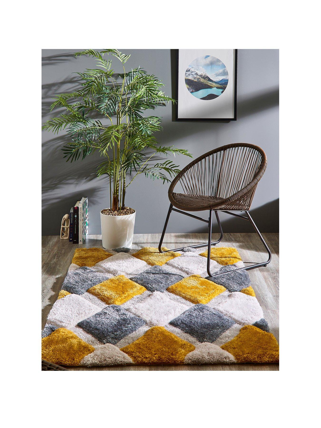 Very Home 3D Geo Shaggy Ochre Rug