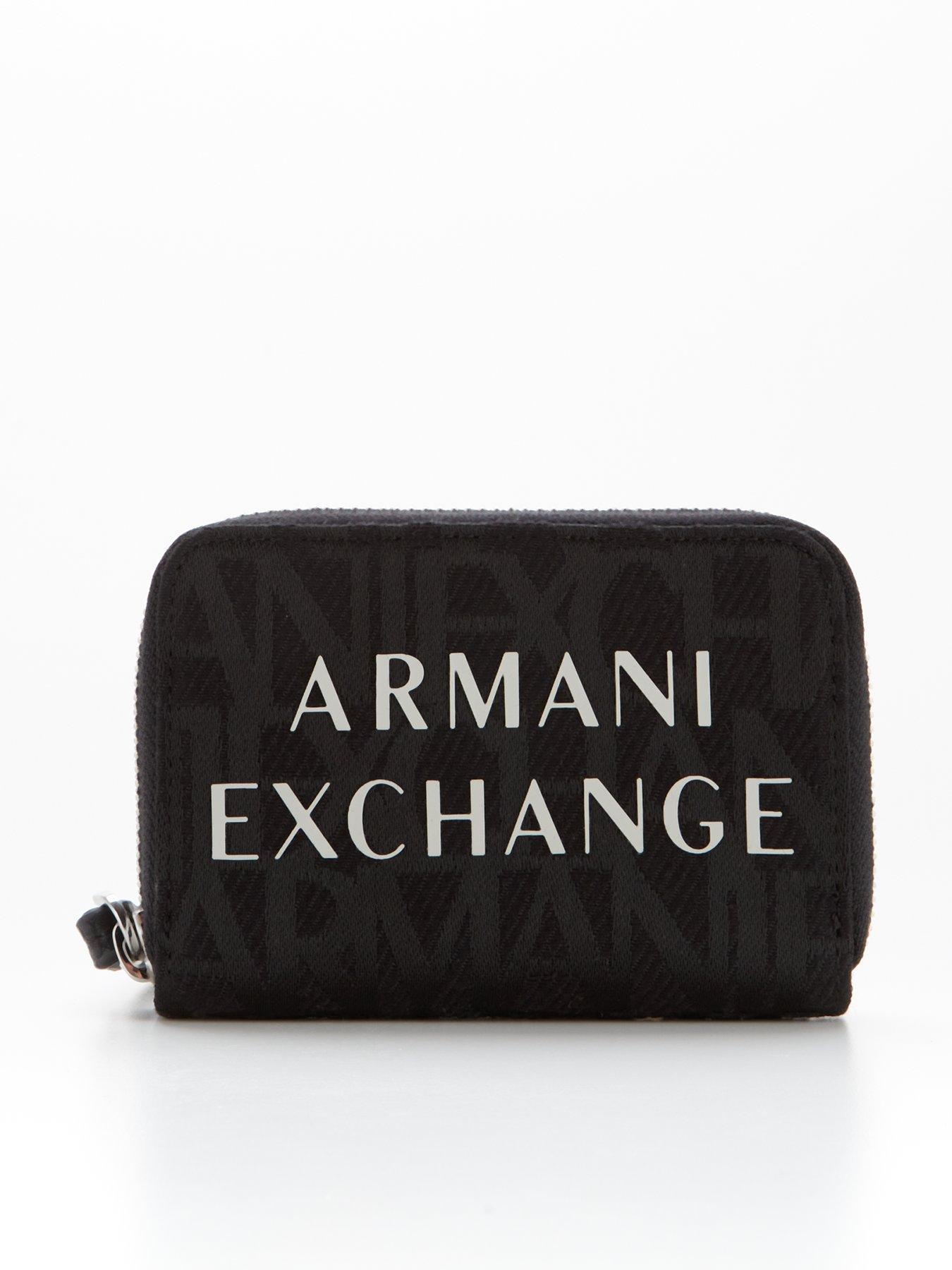 Armani Exchange Logo Zip Around Wristlet Purse - Black 