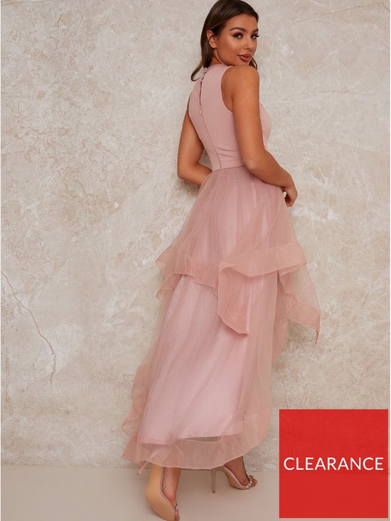 stillFront image of chi-chi-london-dip-hem-high-neck-dress-with-tulle-skirt-pinknbsp
