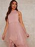  image of chi-chi-london-dip-hem-high-neck-dress-with-tulle-skirt-pinknbsp